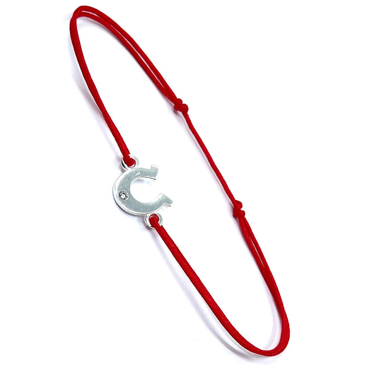 Bratara cu Snur Rosu, Argint 925, Potcoava, Jolie Silver, 0.6 g, 10x15 mm - vivimall.ro