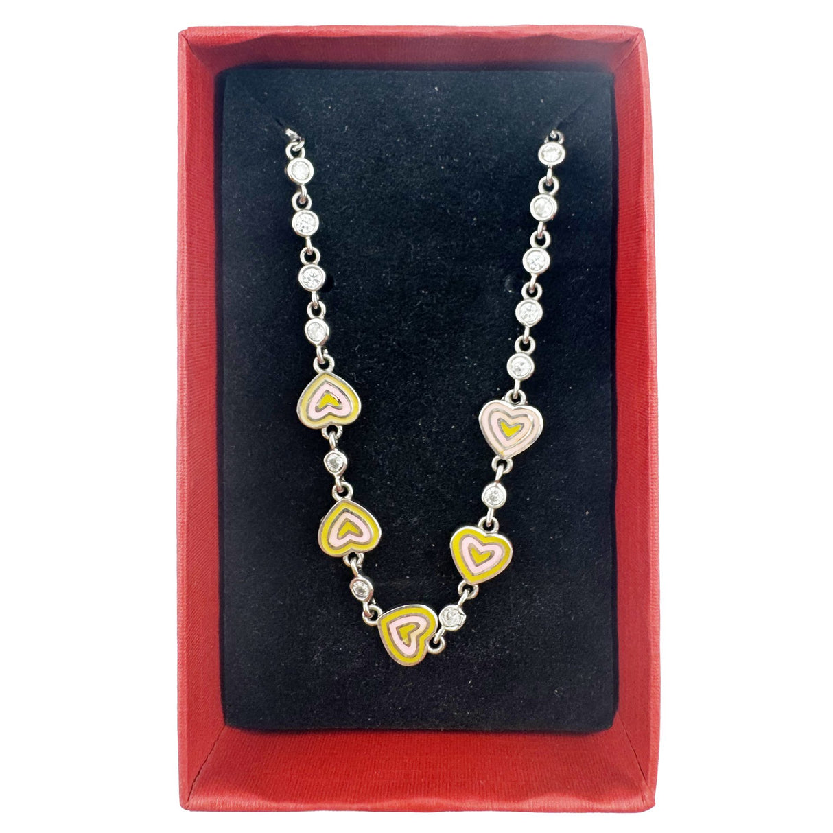 Bratara pentru Copii, Jolie, Argint 925, Model Inima, cu Email si Zirconiu, 22 cm/4.4g Argintiu/Galben/Roz - vivimall.ro