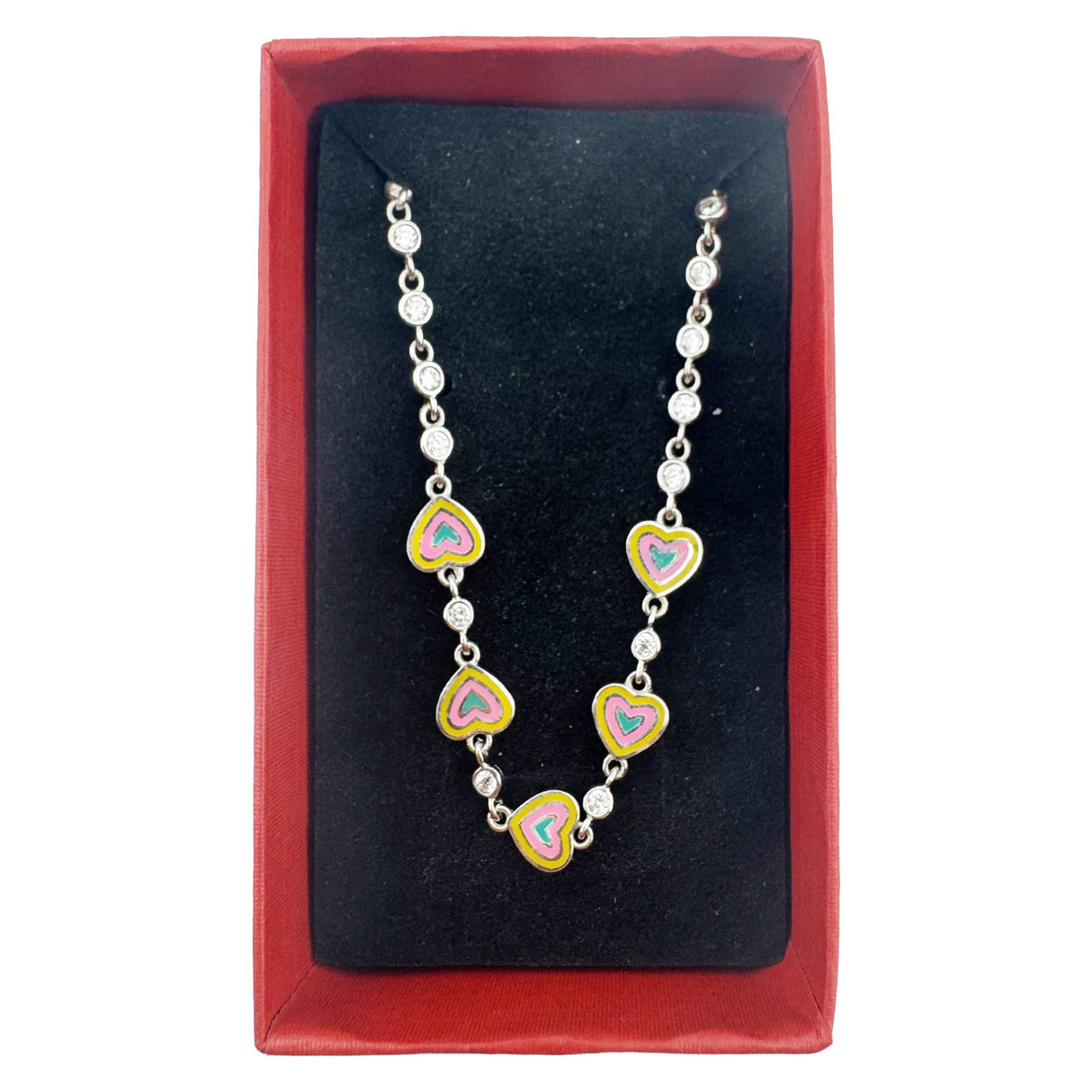 Detaliu brățară Jolie argint 925, model inimă cu accente galben și roz, zirconi strălucitori, lățime 3 mm