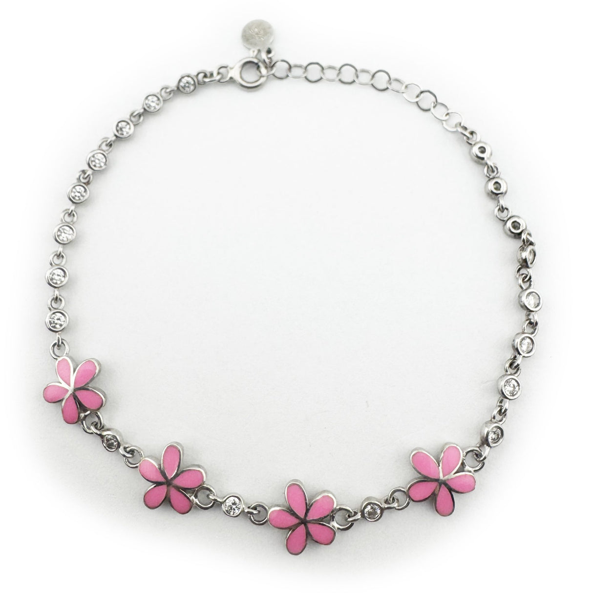 Bratara pentru Copii, Jolie, Argint 925, Model Floare, cu Email si Zirconiu, 22 cm/4.4g Argintiu/Roz - vivimall.ro