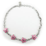 Bratara pentru Copii, Jolie, Argint 925, Model Floare, cu Email si Zirconiu, 22 cm/4.4g Argintiu/Roz - vivimall.ro