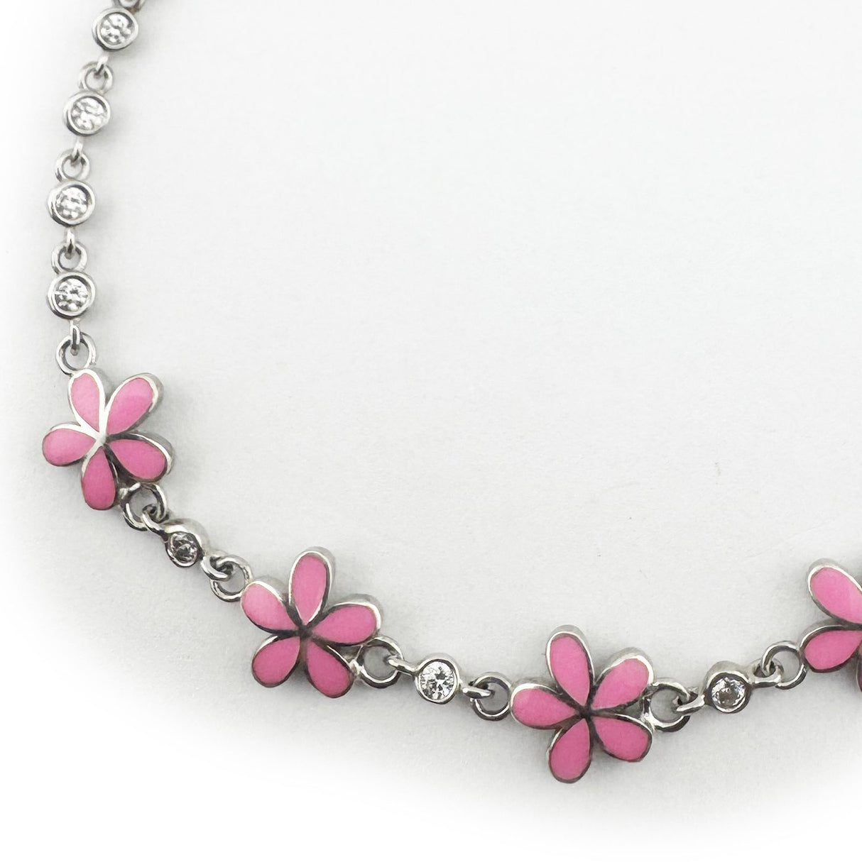 Bratara pentru Copii, Jolie, Argint 925, Model Floare, cu Email si Zirconiu, 22 cm/4.4g Argintiu/Roz - vivimall.ro