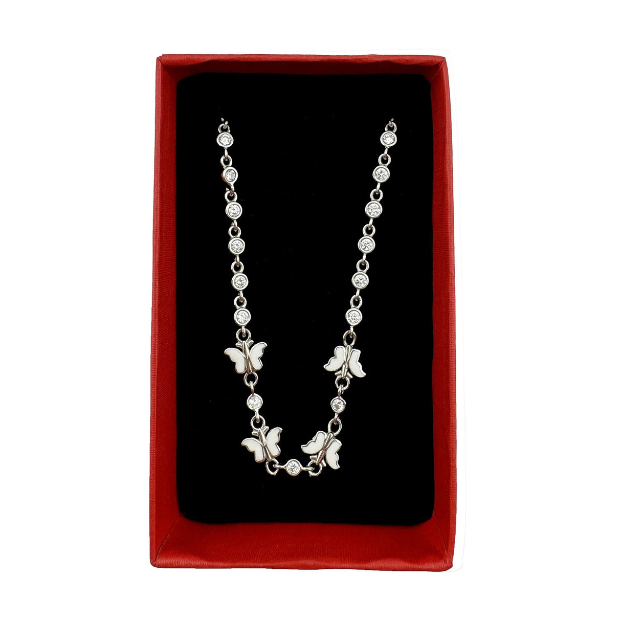 Bratara pentru Copii, Jolie, Argint 925, Model Fluture, cu Email si Zirconiu, 22 cm/4.4g Argintiu/Alb - vivimall.ro