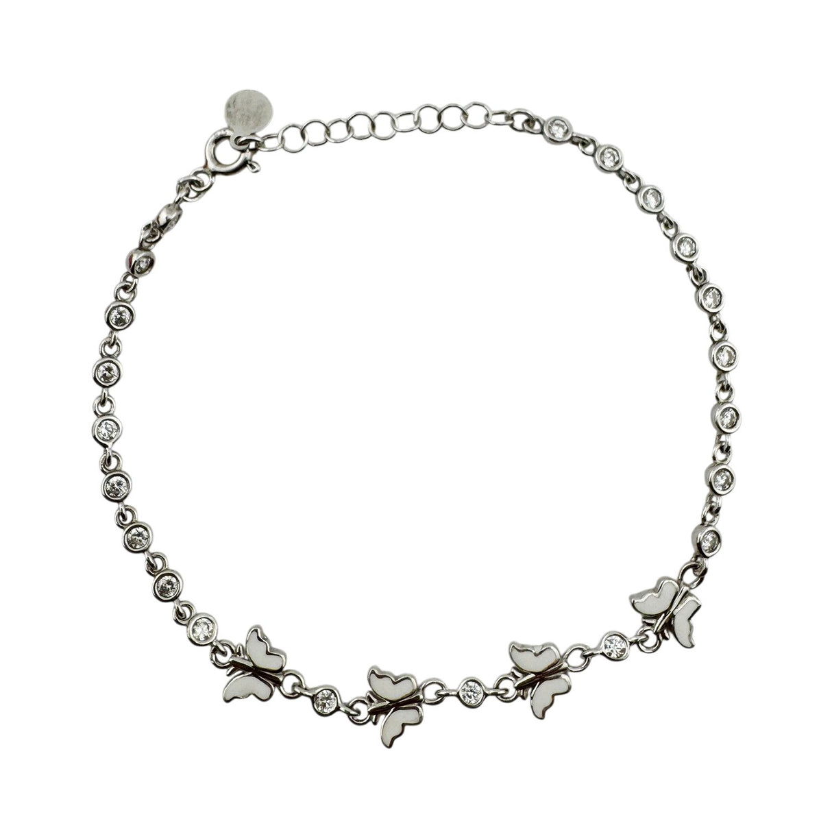 Bratara pentru Copii, Jolie, Argint 925, Model Fluture, cu Email si Zirconiu, 22 cm/4.4g Argintiu/Alb - vivimall.ro