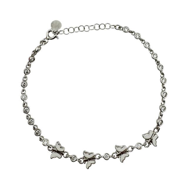 Bratara pentru Copii, Jolie, Argint 925, Model Fluture, cu Email si Zirconiu, 22 cm/4.4g Argintiu/Alb - vivimall.ro