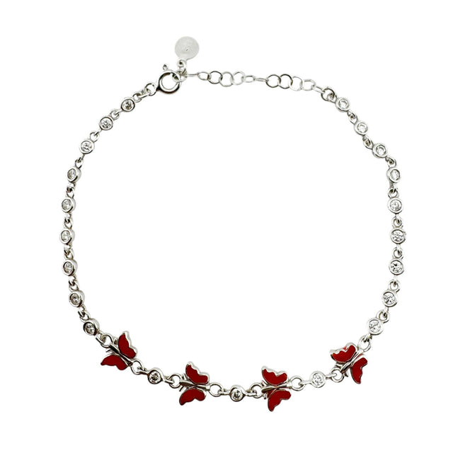 Brățară argint 925 Jolie pentru fete, model fluture cu email și zirconiu, lungime 22 cm, vedere frontală