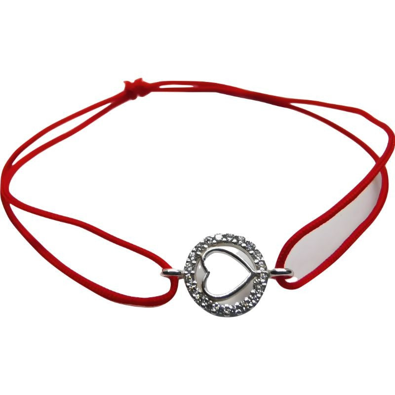 Bratara snur reglabil, Argint 925, Inima in Cerc cu Zirconii - vivimall.ro