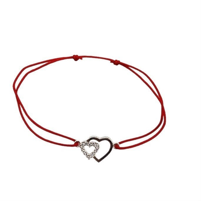 Bratara Snur Reglabil, Argint 925, Inimi Alaturate Cu Pietre, Jolie Silver, 0.6 g, 2 cm x 1 cm - vivimall.ro