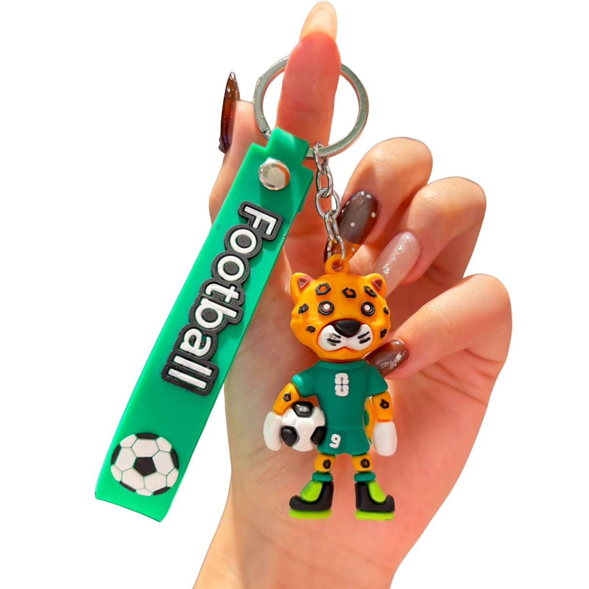 Breloc chei Flippy model Leopard verde alături de chei, dimensiuni 6.2x3.4 cm