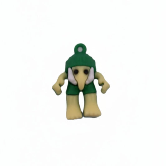 Breloc de chei din silicon Flippy, figurină Brainrot Brr Brr Patapim verde, 3,5 cm, vedere frontală