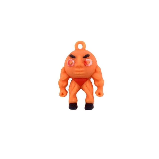 Breloc silicon Flippy Muscle Man portocaliu, figurină Brainrot 4 cm, vedere frontală