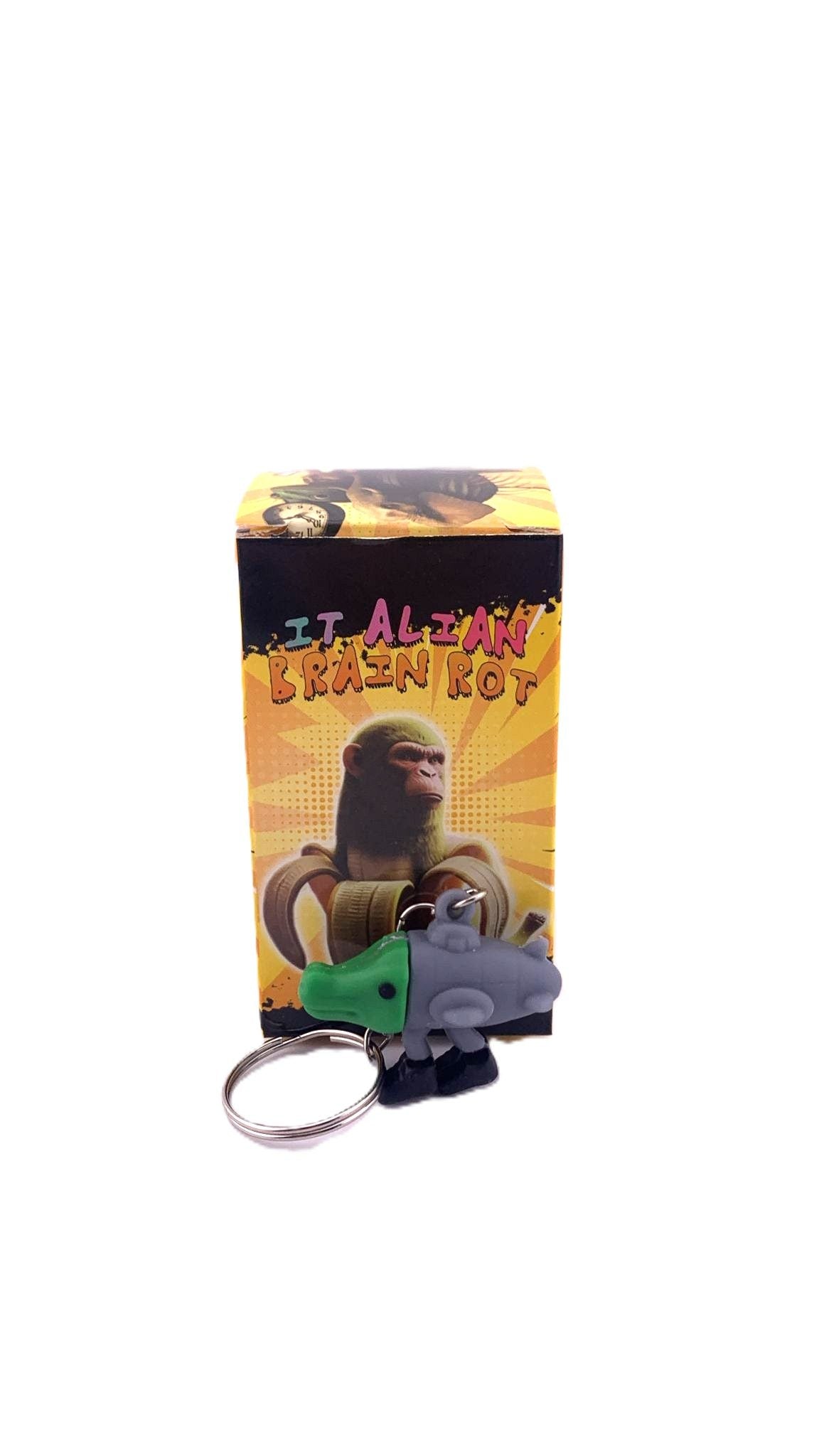 Detaliu figurină Bombardiro Crocodilo din silicon flexibil, breloc Flippy, culoare gri cu accente verde