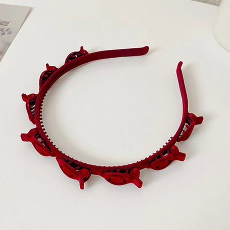 Bentita de Par pentru Femei, Vivimall, Agrafa Stil Coreean, Accesoriu pentru Par cu Textura MultiStrat, 13 x 11.5 cm, Rosu - vivimall.ro