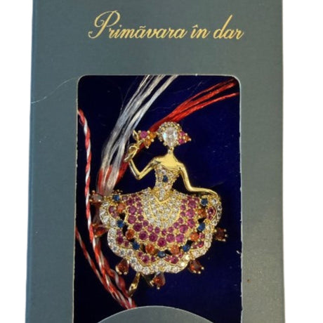 Mărțișor brișă Jolie în ambalaj carton elegant cu design, model Balerina, culoare auriu și roz