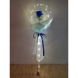 Buchet Decorativ, Vivimall, Trandafir in Balon cu Lumini Led, Diametru 35 cm, 2 x Baterii AA (neincluse), Albastru/Alb - vivimall.ro