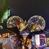 Buchet Decorativ, Vivimall, Trandafir in Balon cu Lumini Led, Diametru 35 cm, 2 x Baterii AA (neincluse), Rosu/Negru - vivimall.ro