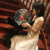 Buchet Decorativ, Vivimall, Trandafir in Balon cu Lumini Led, Diametru 35 cm, 2 x Baterii AA (neincluse), Rosu/Negru - vivimall.ro