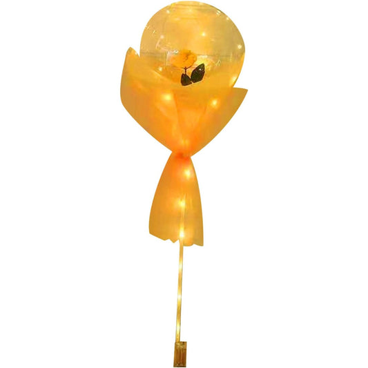Buchet Decorativ, Vivimall, Trandafir in Balon cu Lumini Led, Diametru 35 cm, 2 x Baterii AA (neincluse), Sampanie - vivimall.ro