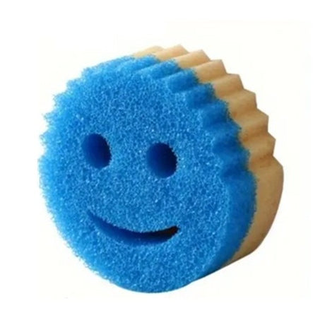 Burete de Vase, Vivimall, Rotund, din Burete PU, Model Smiley Face, Doua Fete, 10 x 4 cm, Albastru/Galben - vivimall.ro