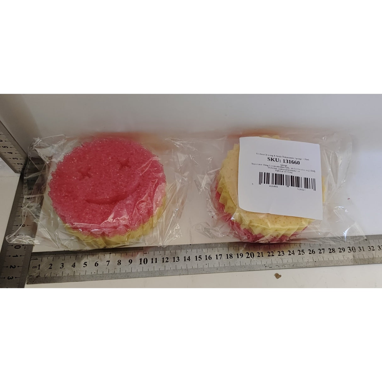 Burete de Vase, Vivimall, Rotund, din Burete PU, Model Smiley Face, Doua Fete, 10 x 4 cm, Roz/Galben - vivimall.ro