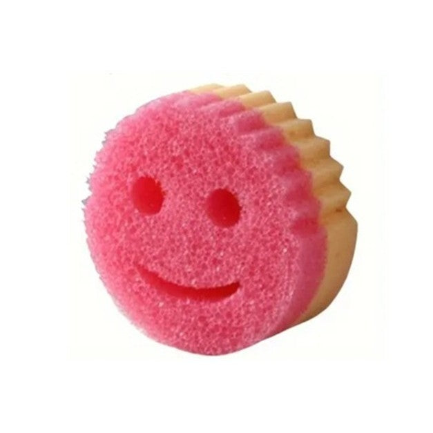 Burete de Vase, Vivimall, Rotund, din Burete PU, Model Smiley Face, Doua Fete, 10 x 4 cm, Roz/Galben - vivimall.ro