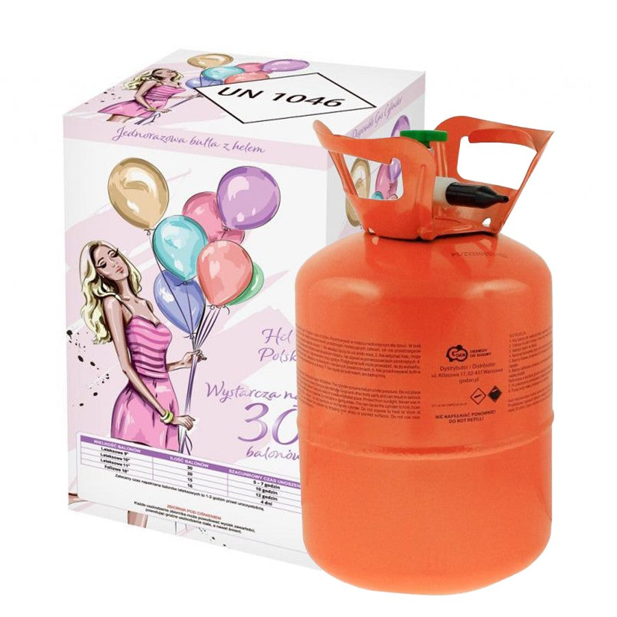 Butelie heliu de unică folosință roșie, 0.20 m³, pentru 30 baloane latex, vedere frontală