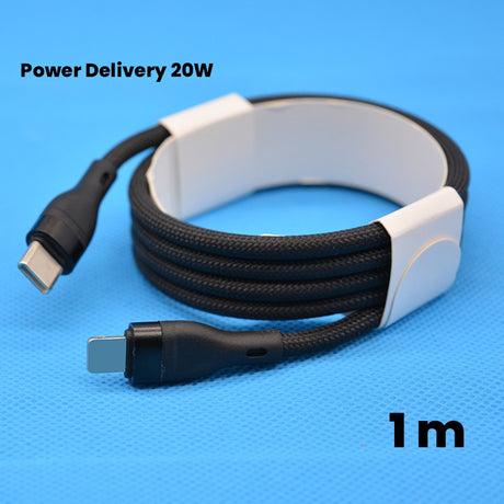 Cablu de Date impletit din Nailon, Flippy, Incarcare Rapida, Potrivit Compatibil cu iPhone, Cablu de Incarcare cu Power Delivery 20W, 1 m, Negru - vivimall.ro