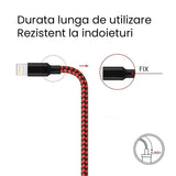 Cablu de Date pentru Telefon, Flippy, Cablu USB spre Lightning Compatibil cu iPhone, Lungime 1 M, Impletit Triunghiular in 2 culori, Rosu Negru - vivimall.ro
