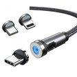 Cablu de încărcare magnetic 3 în 1, rotație 540 de grade, lungime 1 m, negru — vedere frontală