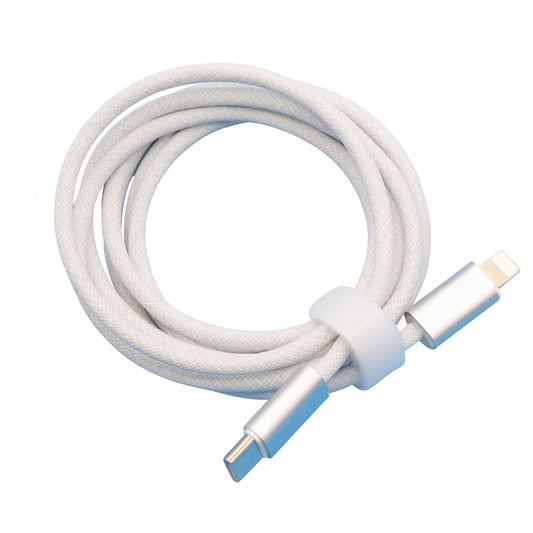 Cablu de Incarcare Rapida pentru Telefon, Vivimall, Power Delivery 27W, Potrivit Compatibil cu iPhone, Impletit texturat cu Nailon, C to Lightning, 1 m 160 cupru, Alb - vivimall.ro