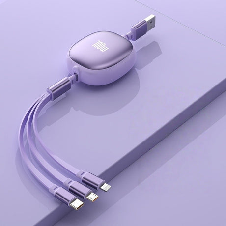 Cablu Retractabil Universal pentru Telefon, Flippy, Universal 3in1 pentru Orice Tip de Telefon, Micro-USB, Lightning, TYPE-C, 1.2M, Mov - vivimall.ro