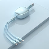 Cablu Retractabil Universal pentru Telefon, Flippy, Universal 3in1 pentru Orice Tip de Telefon, Micro-USB, Lightning, TYPE-C, 1.2M, Albastru deschis - vivimall.ro