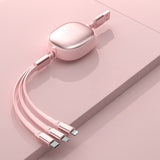 Cablu Retractabil Universal pentru Telefon, Flippy, Universal 3in1 pentru Orice Tip de Telefon, Micro-USB, Lightning, TYPE-C, 1.2M, Roz - vivimall.ro
