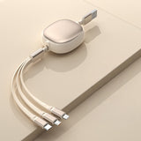 Cablu Retractabil Universal pentru Telefon, Flippy, Universal 3in1 pentru Orice Tip de Telefon, Micro-USB, Lightning, TYPE-C, 1.2M, Bej - vivimall.ro