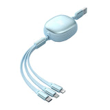 Cablu Retractabil Universal pentru Telefon, Flippy, Universal 3in1 pentru Orice Tip de Telefon, Micro-USB, Lightning, TYPE-C, 1.2M, Albastru deschis - vivimall.ro