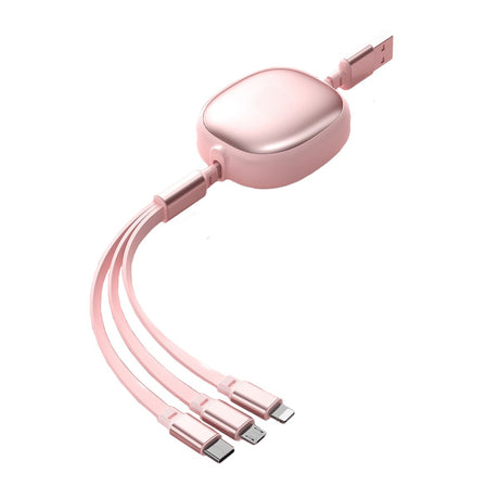 Cablu Retractabil Universal pentru Telefon, Flippy, Universal 3in1 pentru Orice Tip de Telefon, Micro-USB, Lightning, TYPE-C, 1.2M, Roz - vivimall.ro