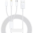 Cablu USB 3 în 1 SX-21 alb cu conectori Lightning, USB-C și micro USB, vedere frontală