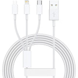 Cablu USB 3in1 Flippy SX - 21, USB la micro USB/USB-C/compatibil iphone, 3A, 1.2m (alb) - vivimall.ro