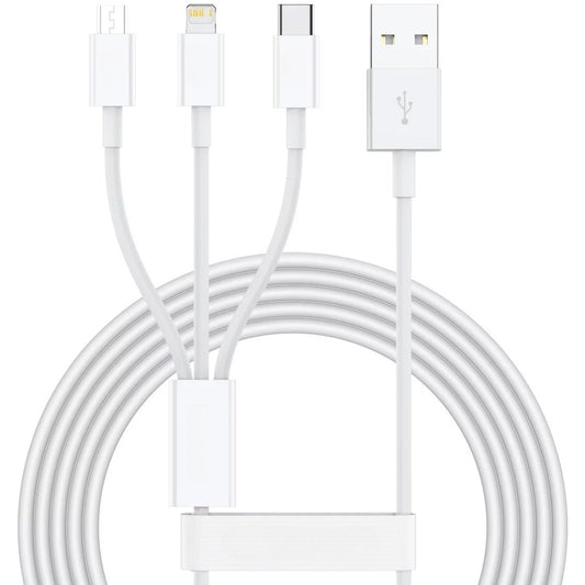 Cablu USB 3in1 Vivimall SX - 21, USB la micro USB/USB-C/compatibil iphone, 3A, 1.2m (alb) - vivimall.ro