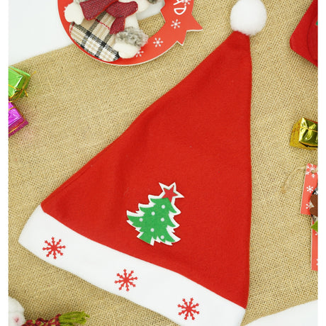 Caciulita de Mos Craciun, Vivimall,cu model de Brad si ornament fulg de nea, rosie, marime universala, material textil - vivimall.ro