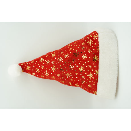 Caciulita de Mos Craciun, Vivimall,cu ornament auriu fulg de nea, rosie, marime universala, material textil - vivimall.ro