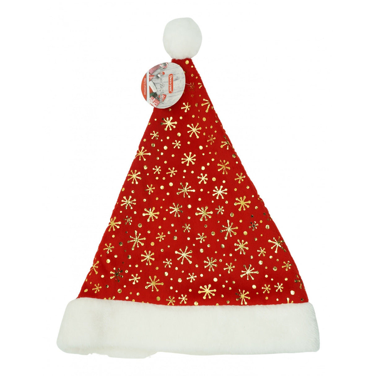 Mikulás sapka, hópehely díszítéssel, piros, univerzális méret, textil anyag