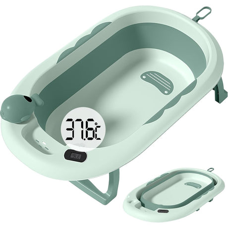 Cada De Baie, Pentru Copii 0 Luni - 6 Ani, Cu Termometru, Pliabila, Perna Suport Inclusa, Din Plastic, 81.5 X 49 X 21.5 Cm - vivimall.ro