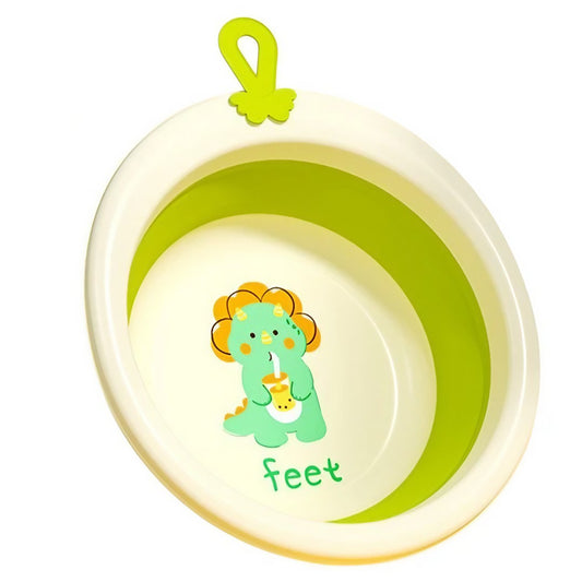 Cada Pliabila pentru Baie pentru Copii, Vivimall, Cadita pentru Bebelusi, Model Rotund cu Dinozaur, Verde, 30x30x3.7 cm, 4L - vivimall.ro