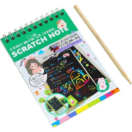 Caiet Cu Fise Razuibile Diy Magic Scratch, 12 File, Curcubeu, Creion Din Lemn, Cartonase Negre, Verde Deschis, 14.2 X 9.8 Cm - vivimall.ro