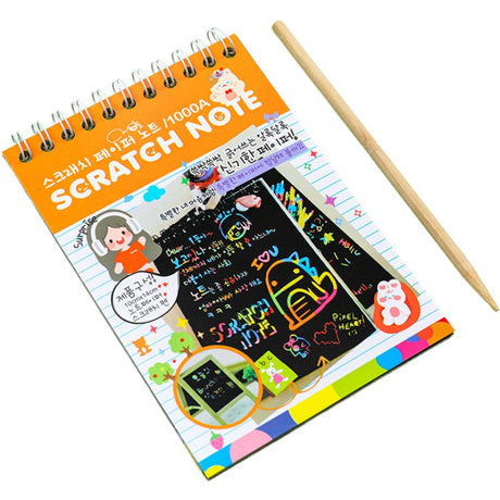 Caiet Cu Fise Razuibile Diy Magic Scratch, 12 File, Curcubeu, Creion Din Lemn, Cartonase Negre, 14.2 X 9.8 Cm - vivimall.ro