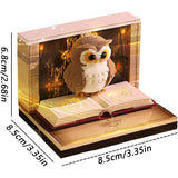 Calendar 3D 2026 Bufnița Magic World în context birou, aranjament decorativ zilnic