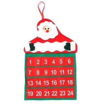 Calendar de Craciun Vivimall, Mos Craciun, tip decoratiune, material poliester, cu buzunarele, pentru brad sau prete, 20 x 30 cm, multicolor - vivimall.ro