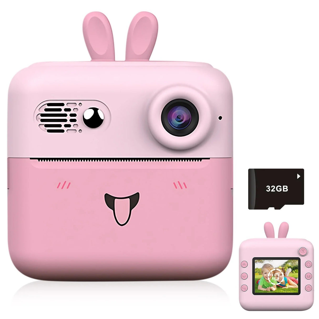 Camera Instantanee Pentru Copii, Cu Functie De Printare, Cablu Usb-C, Bluetooth, Compatibil Ios/Android, Imprimare App, Snur De Agatat Inclus - vivimall.ro