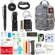 Kit supraviețuire multifuncțional cu 42 instrumente profesionale, vedere de ansamblu a conținutului complet